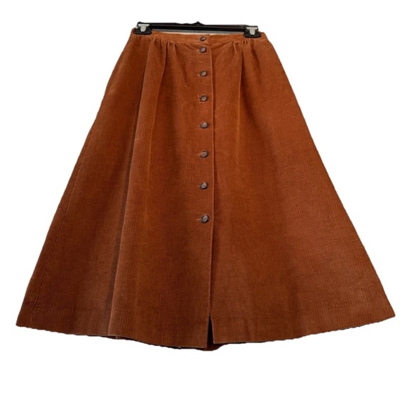Panther Corduroy Midi Skirt Womens 9/10 Brown Vintage Button Down Classic Pleat - Picture 2 of 5
